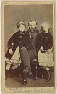 bearded man with two  girls, all seated in the same chair; S.A. Thomas, American, 1822,1823 - 1894, active New York, New York