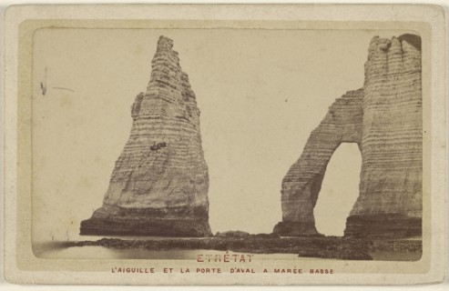 Etretat. L'Aiguille et La Porte D'Aval a Maree Basse; French; about 1877; Albumen silver print