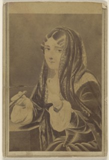Copy of an  painting depicting a veiled young woman holding a pen, seated; 1865 - 1875; Albumen silver print