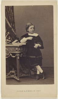 little girl standing, elbow on top of a closed book on a table; Mayer & Pierson, French, active 1855 - 1878, 1865 - 1870