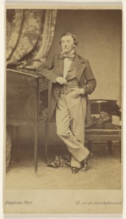 man with moustache wearing a bow tie, standing, with one hand in pocket; Robert Jefferson Bingham, British, 1824 - 1870