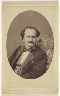 man with moustache, wearing a bow tie, seated; Bayard & Bertall; about 1863; Albumen silver print