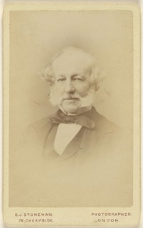 white bearded man wearing a bow tie, printed in vignette-style; Edmund John Stoneham, British, active London, England 1860s