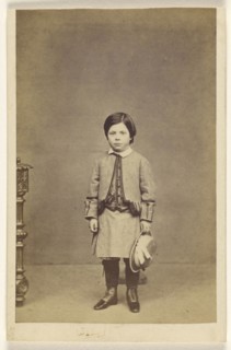 little girl standing, holding hat; A. Crowe, British, active 1860s - 1870s, about 1865; Albumen silver print