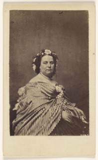 woman wearing a flowered hat and striped shawl, seated; Edward Anthony, American, 1818 - 1888, 1860 - 1862; Albumen silver