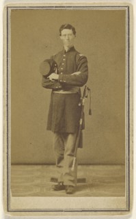 Confederate soldier standing with sword to hilt, holding cap; Edward Jacobs, American, born England, 1813 - 1892, 1862 - 1864