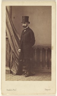 bearded man wearing a top hat, standing; André Adolphe-Eugène Disdéri, French, 1819 - 1889, 1862 - 1865; Albumen silver print