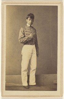 Civil War solding wearing a cap, in quasi-Napoleanic stance; Charles DeForest Fredricks, American, 1823 - 1894, 1862; Albumen