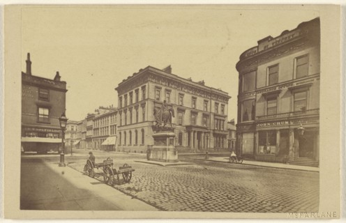 Queen's Statue & Club House, Glasgow; H. Macfarlane, Scottish, active Glasgow, Scotland 1860s, 1864 - 1865; Albumen silver