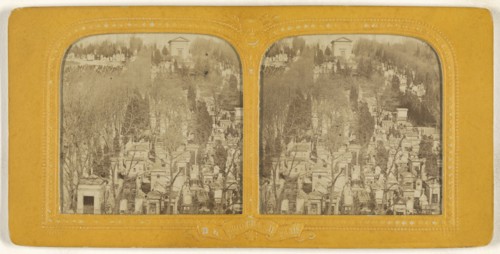 Cimetiere du Pere Lachaise, Paris; Adolphe Block, French, 1829 - about 1900, about 1860; Hand-colored Albumen silver print