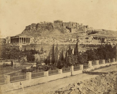 Acropolis of Athens, page 1, recto, about 1865; Albumen silver print