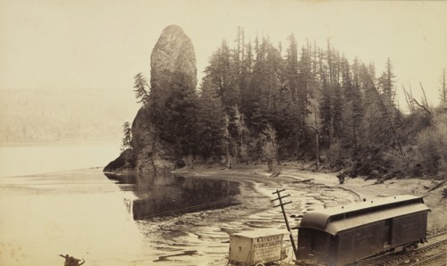 Rooster Rock, Columbia River; Carleton Watkins, American, 1829 - 1916, about 1883; Albumen silver print