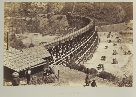 Trestle on Central Pacific Railroad; Carleton Watkins, American, 1829 - 1916, negative 1877; print about 1880; Albumen silver