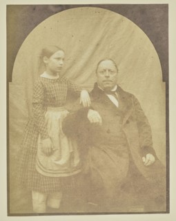 Portrait of man and girl; Hippolyte Bayard, French, 1801 - 1887, about 1840–1849; Salted paper print; 15.8 × 12.1 cm