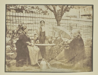 Four women seated outdoors; Hippolyte Bayard, French, 1801 - 1887, about 1840–1849; Salted paper print; 12.9 × 16.5 cm
