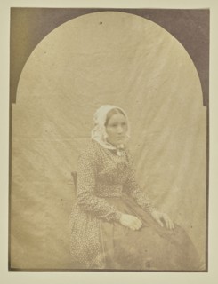Portrait of seated woman with a bonnet; Hippolyte Bayard, French, 1801 - 1887, about 1840 - 1849; Salted paper print
