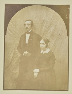 Portrait of a man and woman; Hippolyte Bayard, French, 1801 - 1887, about 1840 - 1849; Salted paper print; 16.2 x 12.1 cm