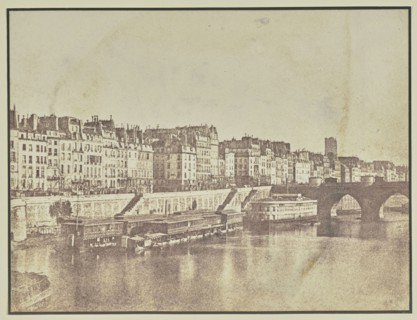 Quai on the Right Bank with Pont-Neuf; Hippolyte Bayard, French, 1801 - 1887, Paris, France; 1847; Salted paper print