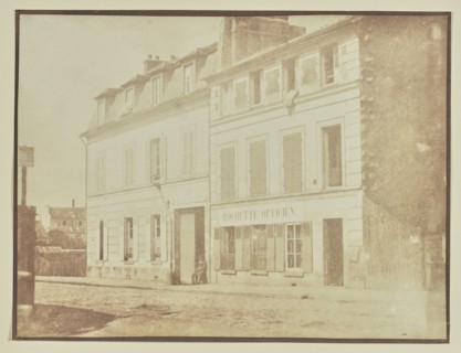 Man sitting outside optician's shop; Hippolyte Bayard, French, 1801 - 1887, France; about 1840–1849; Salted paper print