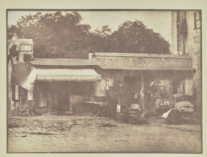 Flea market stalls on Rue du Rocher; Hippolyte Bayard, French, 1801 - 1887, Paris, France; about 1845–1848; Salted paper print