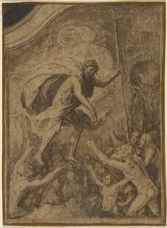 Christ in Limbo; Flemish Master; 1520 - 1540; Pen and brown ink and brown wash; 16.7 x 12.2 cm 6 9,16 x 4 13,16 in