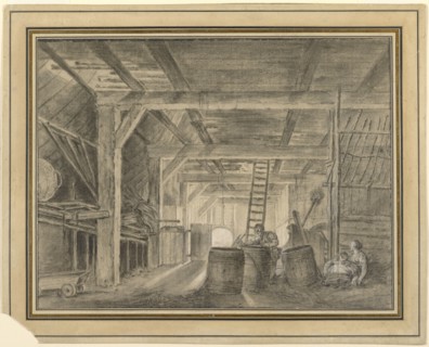 Interior of a Barn with a Family of Coopers; François Boucher, French, 1703 - 1770, France; about 1763 - 1766; Black and white