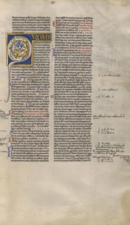 Inhabited Initial Q; Sens, or, France; about 1170 - 1180; Tempera colors, gold leaf, and ink on parchment; Leaf: 44.3 x 29.1 cm