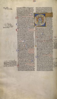 Inhabited Initial Q; Sens, or, France; about 1170 - 1180; Tempera colors, gold leaf, and ink on parchment; Leaf: 44.3 x 29.1 cm
