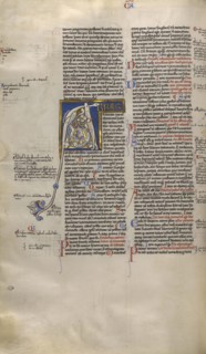 Inhabited Initial A; Sens, or, France; about 1170 - 1180; Tempera colors, gold leaf, and ink on parchment; Leaf: 44.3 x 29.1 cm