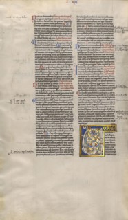 Inhabited Initial U; Sens, or, France; about 1170 - 1180; Tempera colors, gold leaf, and ink on parchment; Leaf: 44.3 x 29.1 cm