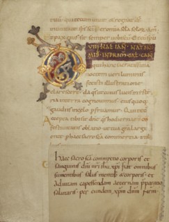 Decorated Initial D; Beauvais, probably, France; first quarter of 11th century; Tempera colors, gold, silver, and ink