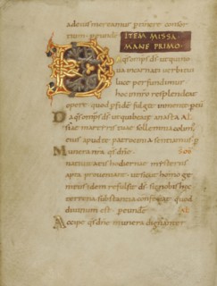 Decorated Initial D; Beauvais, probably, France; first quarter of 11th century; Tempera colors, gold, silver, and ink