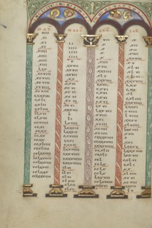 Canon Table Page; Helmarshausen, Germany; about 1120 - 1140; Tempera colors, gold, and silver on parchment; Leaf: 22.9 x 16.5 cm