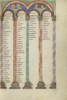 Canon Table Page; Helmarshausen, Germany; about 1120 - 1140; Tempera colors, gold, and silver on parchment; Leaf: 22.9 x 16.5 cm