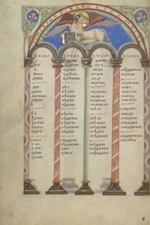 Canon Table Page; Helmarshausen, Germany; about 1120 - 1140; Tempera colors, gold, and silver on parchment; Leaf: 22.9 x 16.5 cm