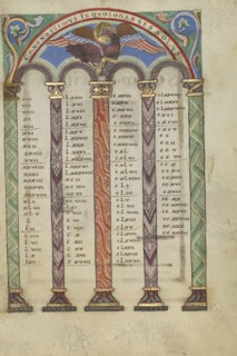 Canon Table Page; Helmarshausen, Germany; about 1120 - 1140; Tempera colors, gold, and silver on parchment; Leaf: 22.9 x 16.5 cm