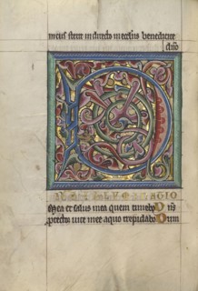 Decorated Initial D; Würzburg, Germany; about 1240 - 1250; Tempera colors, gold leaf, and silver leaf on parchment