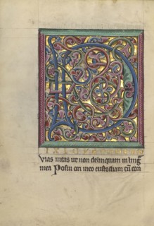 Decorated Initial D; Würzburg, Germany; about 1240 - 1250; Tempera colors, gold leaf, and silver leaf on parchment