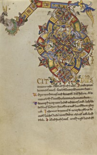 Inhabited Initial D; Montecassino, Italy; 1153; Tempera colors, gold leaf, gold paint, and ink on parchment; Leaf: 19.2 x 13.2