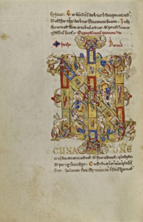 Inhabited Initials IN; Montecassino, Italy; 1153; Tempera colors, gold leaf, gold paint, and ink on parchment; Leaf: 19.2 x 13.2