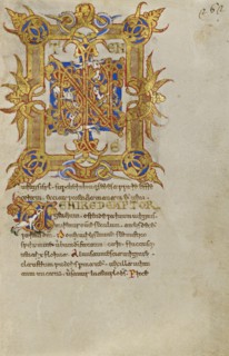 Inhabited Initials IN; Montecassino, Italy; 1153; Tempera colors, gold leaf, gold paint, and ink on parchment; Leaf: 19.2 x 13.2