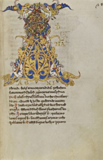 Inhabited Initial A; Montecassino, Italy; 1153; Tempera colors, gold leaf, gold paint, and ink on parchment; Leaf: 19.2 x 13.2