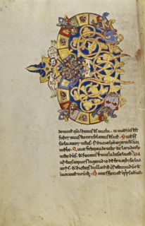 Inhabited Initial C; Montecassino, Italy; 1153; Tempera colors, gold leaf, gold paint, and ink on parchment; Leaf: 19.2 x 13.2