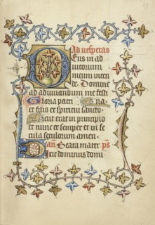 Decorated Initial D; Utrecht, probably, Netherlands; about 1405 - 1410; Tempera colors, gold leaf, and ink on parchment; Leaf