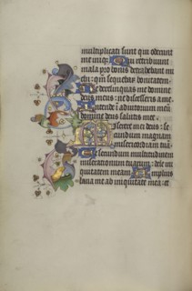 Decorated Initial M; Ghent, probably, Belgium; about 1450 - 1455; Tempera colors, gold leaf, and ink on parchment