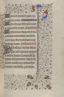 Decorated Initial P; Paris, France; about 1415 - 1420; Tempera colors, gold paint, gold leaf, and ink on parchment