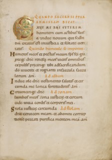 Decorated Initial E; about 1025 - 1050; Tempera colors, gold, and ink on parchment; Ms. Ludwig V 2, fol. 14