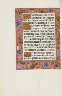 Decorated Text Page; Bruges, Belgium; about 1510 - 1520; Tempera colors, gold, and ink on parchment; Leaf: 23.2 x 16.7 cm