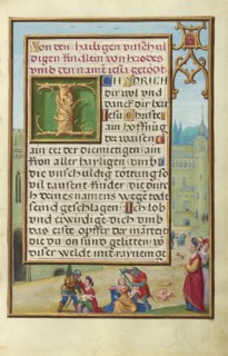 Border with Athaliah Ordering the Massacre of the King's Children; Simon Bening, Flemish, about 1483 - 1561, Bruges, Belgium