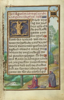 Border with Elijah Raising the Son of the Widow of Sareptha; Simon Bening, Flemish, about 1483 - 1561, Bruges, Belgium